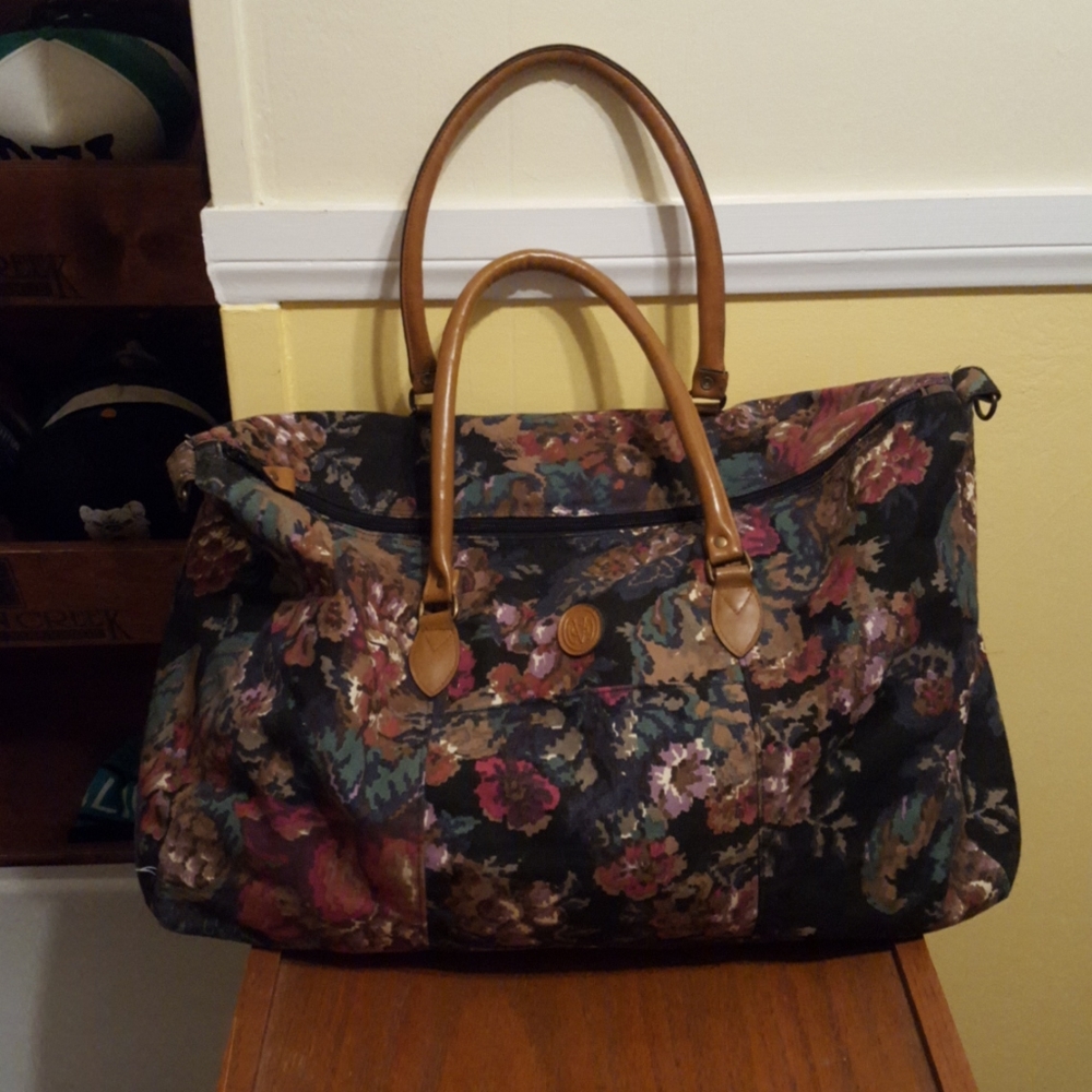 90s Floral Print Canvas Duffel Bag